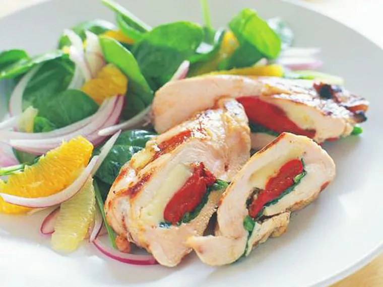 STUFFED CHICKEN BREAST WITH SPINACH SALAD