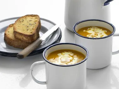 CREAM OF KUMARA SOUP WITH ROSEMARY SOURDOUGH