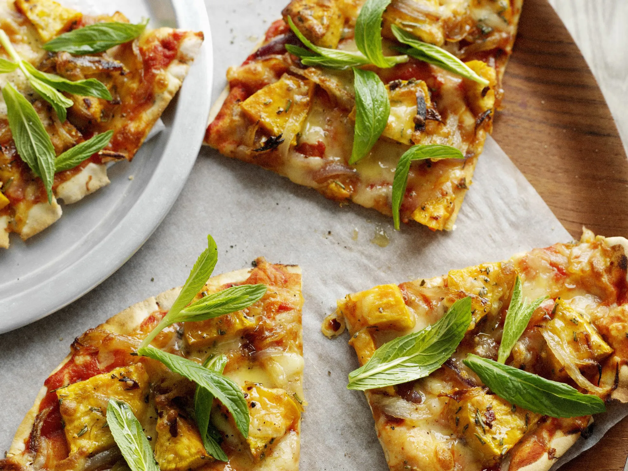Kumara, rosemary and caramelised onion pizza