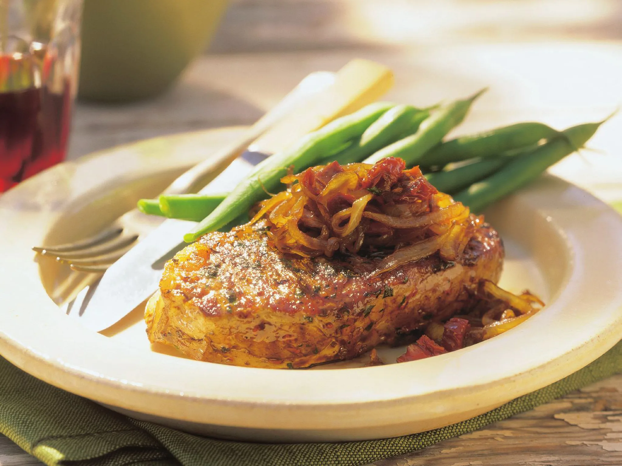 pepper steaks with balsamic browned onion