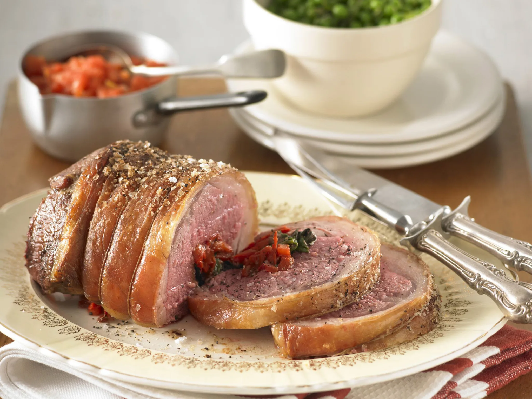 rolled lamb loin with   tomato concasse