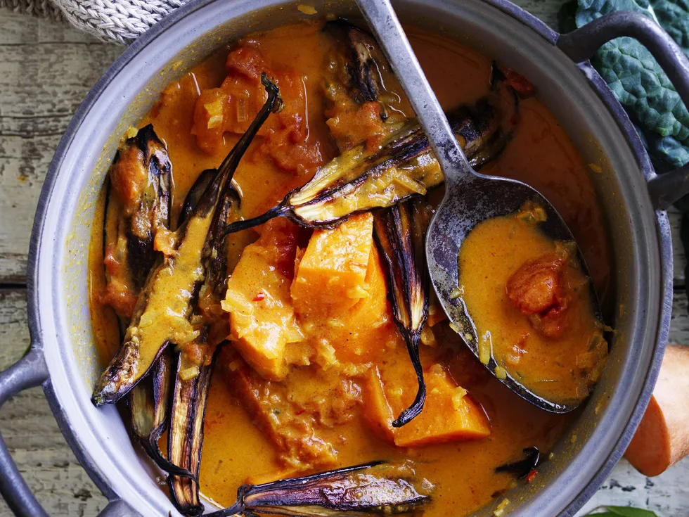 kumara, eggplant and coconut curry