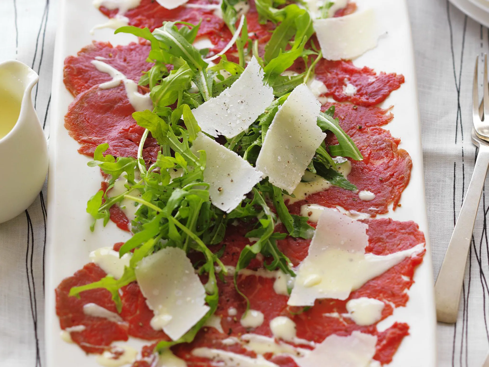 beef carpaccio with rocket, parmesan and aioli