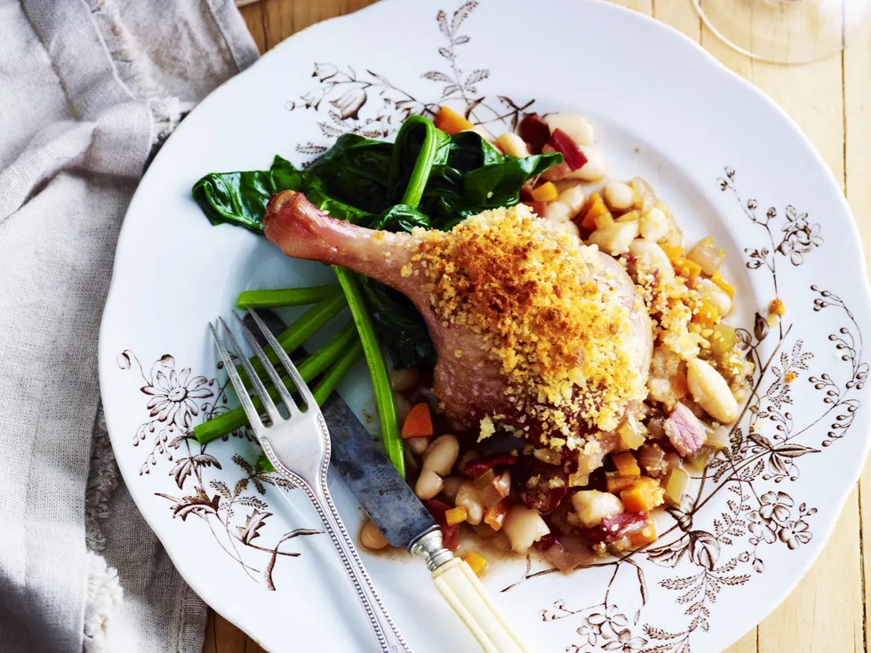 duck legs with pancetta and white beans