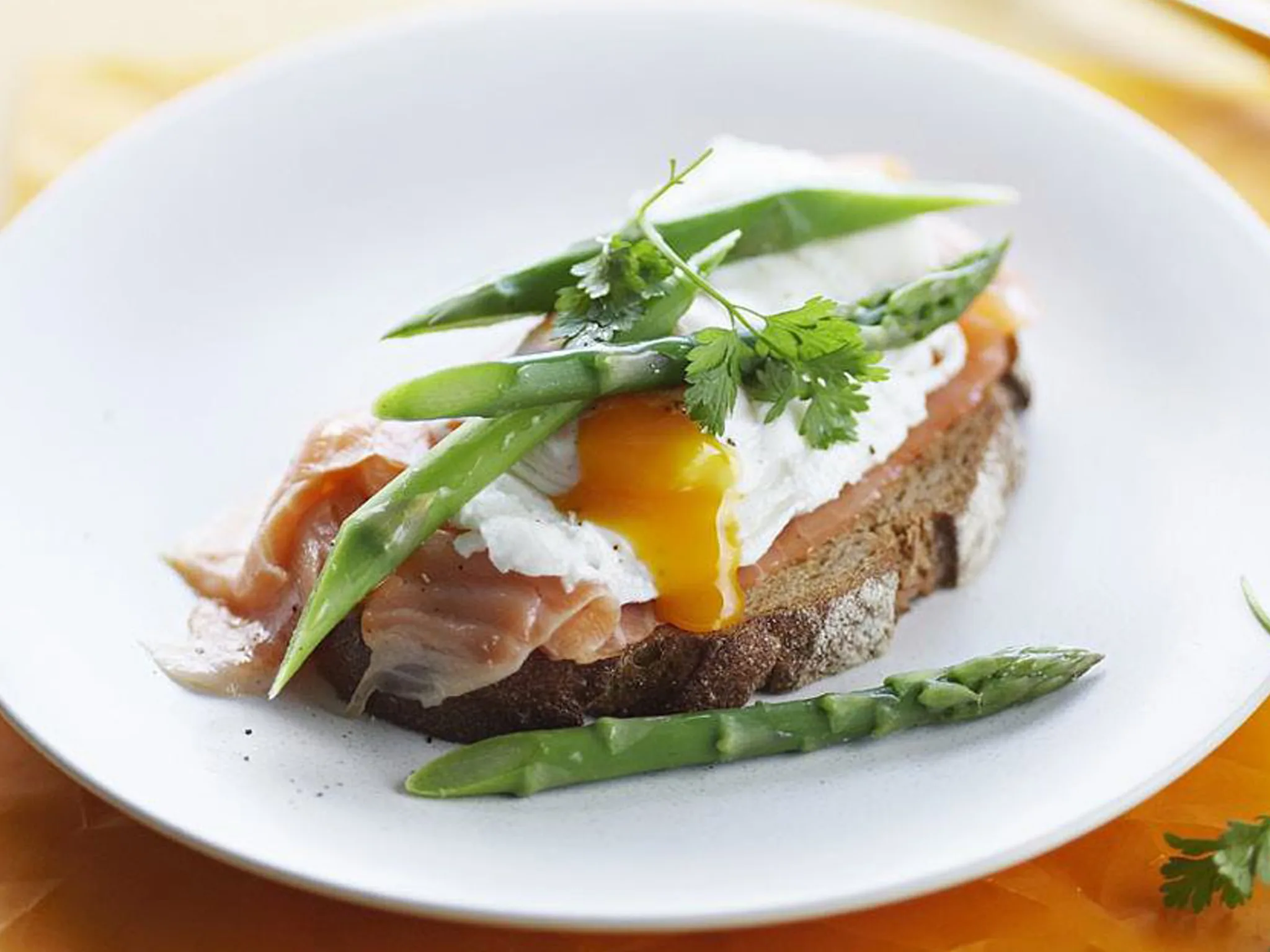 smoked salmon and poached egg on rye