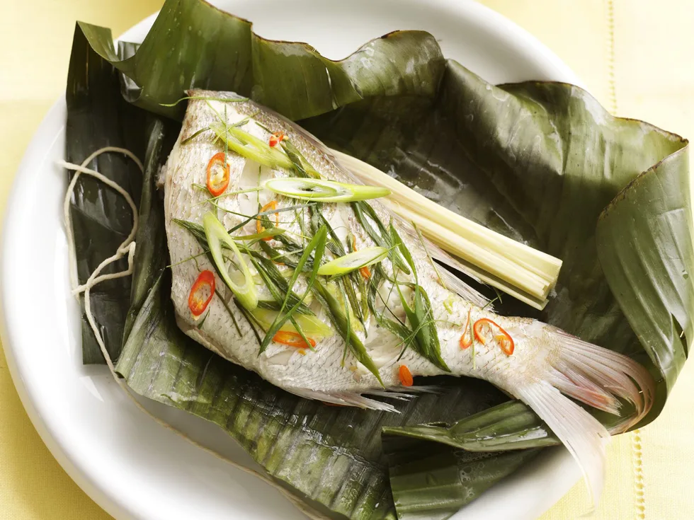 chilli snapper in banana leaves