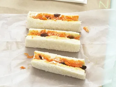 carrot, sultana and cottage cheese sandwich