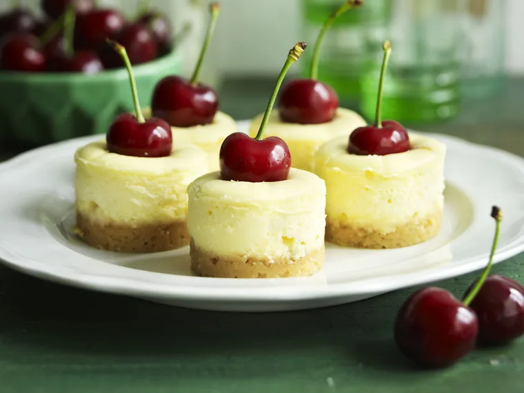 white chocolate and cherry cheesecakes