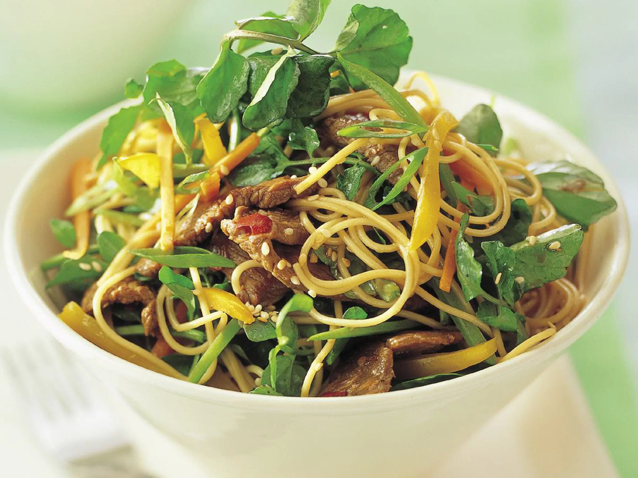 sesame beef and pasta salad