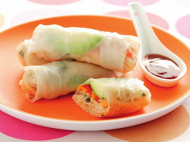 vegetable and avocado rice paper rolls