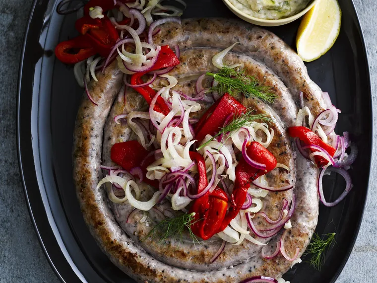 SAUSAGE SPIRAL  WITH GRILLED CAPSICUM andWhippedWhiteBeans