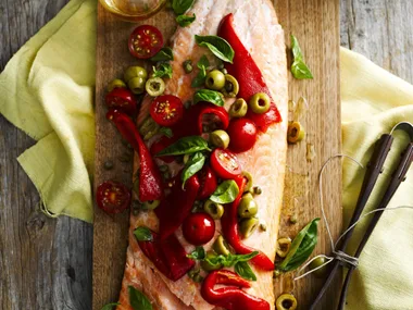 BARBECUED SALMON withCapsicumandOliveSalsa