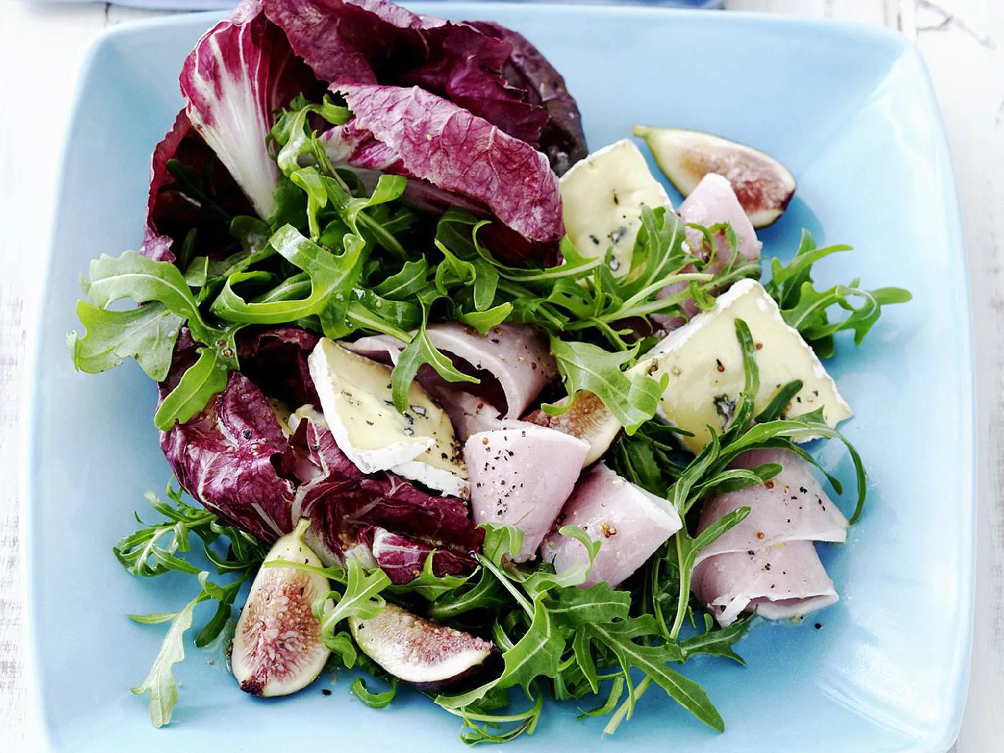 ham, blue brie and figs with honey mustard dressing