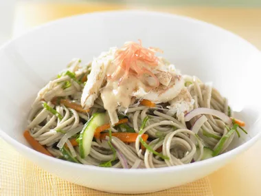 Crab and soba salad with ginger miso dressing