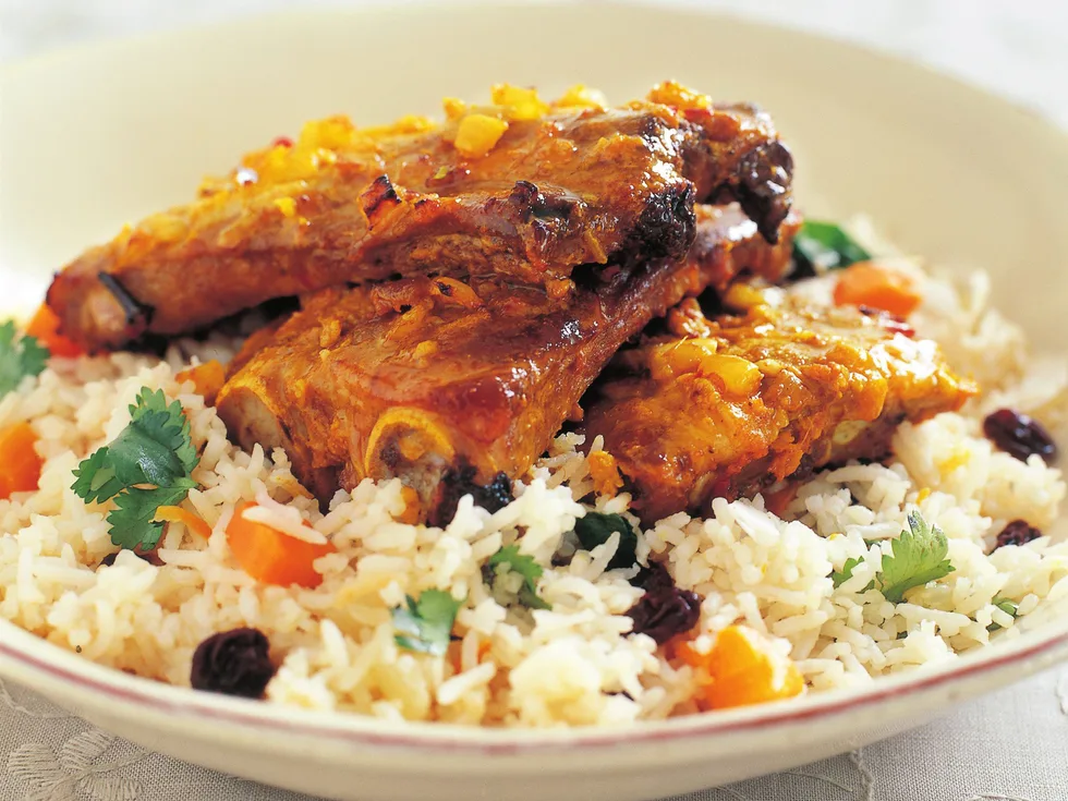 sri lankan spicy ribs with coconut pilaf