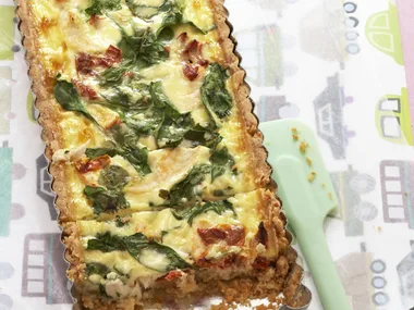 semi-dried tomato and spinach tart