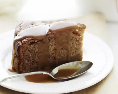 sticky banana macadamia pudding with butterscotch sauce