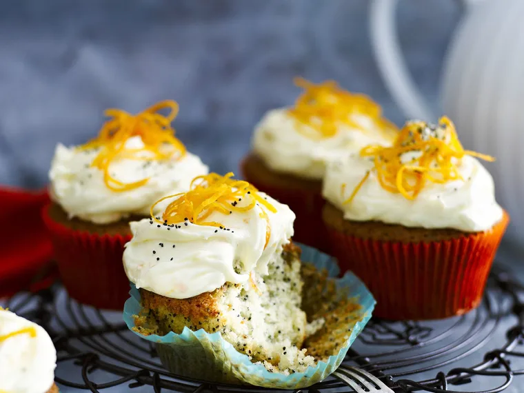 POPPY SEED CUPCAKES with Orange Frosting