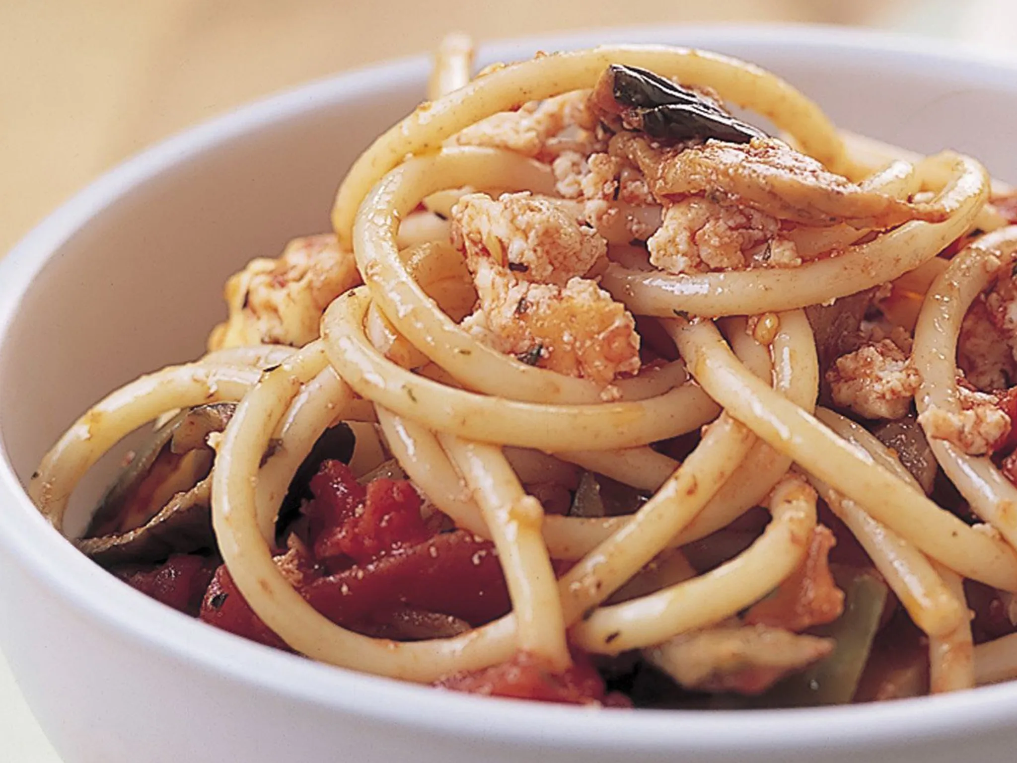 bucatini with baked ricotta