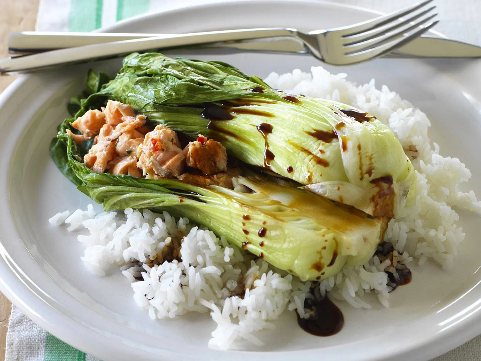 Baby buk choy salmon parcels