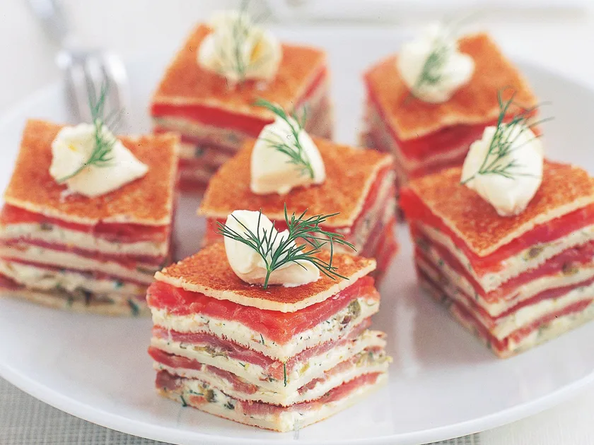 Smoked Salmon and Dilled Sour Cream Crêpe Cakes