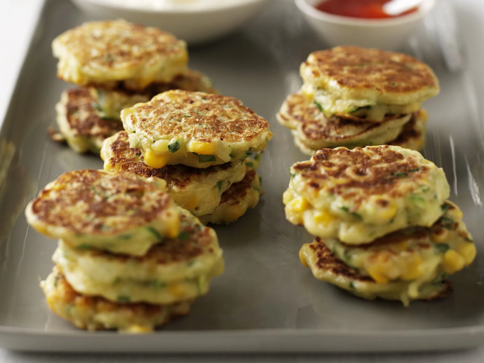 corn fritters with sour cream