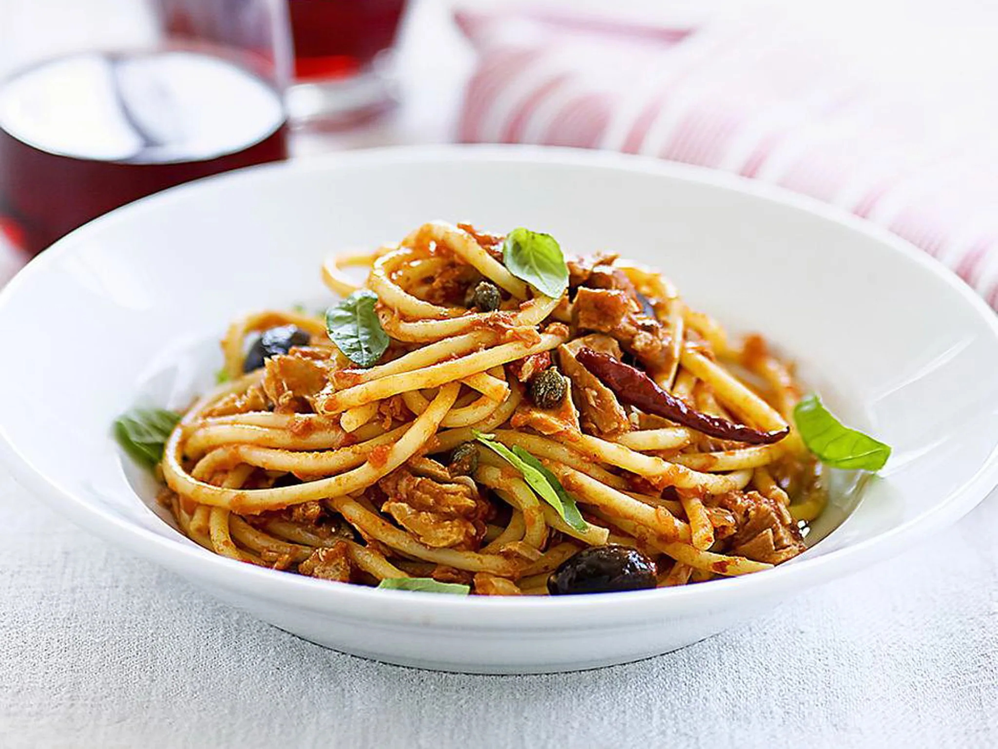 bucatini puttanesca with tuna