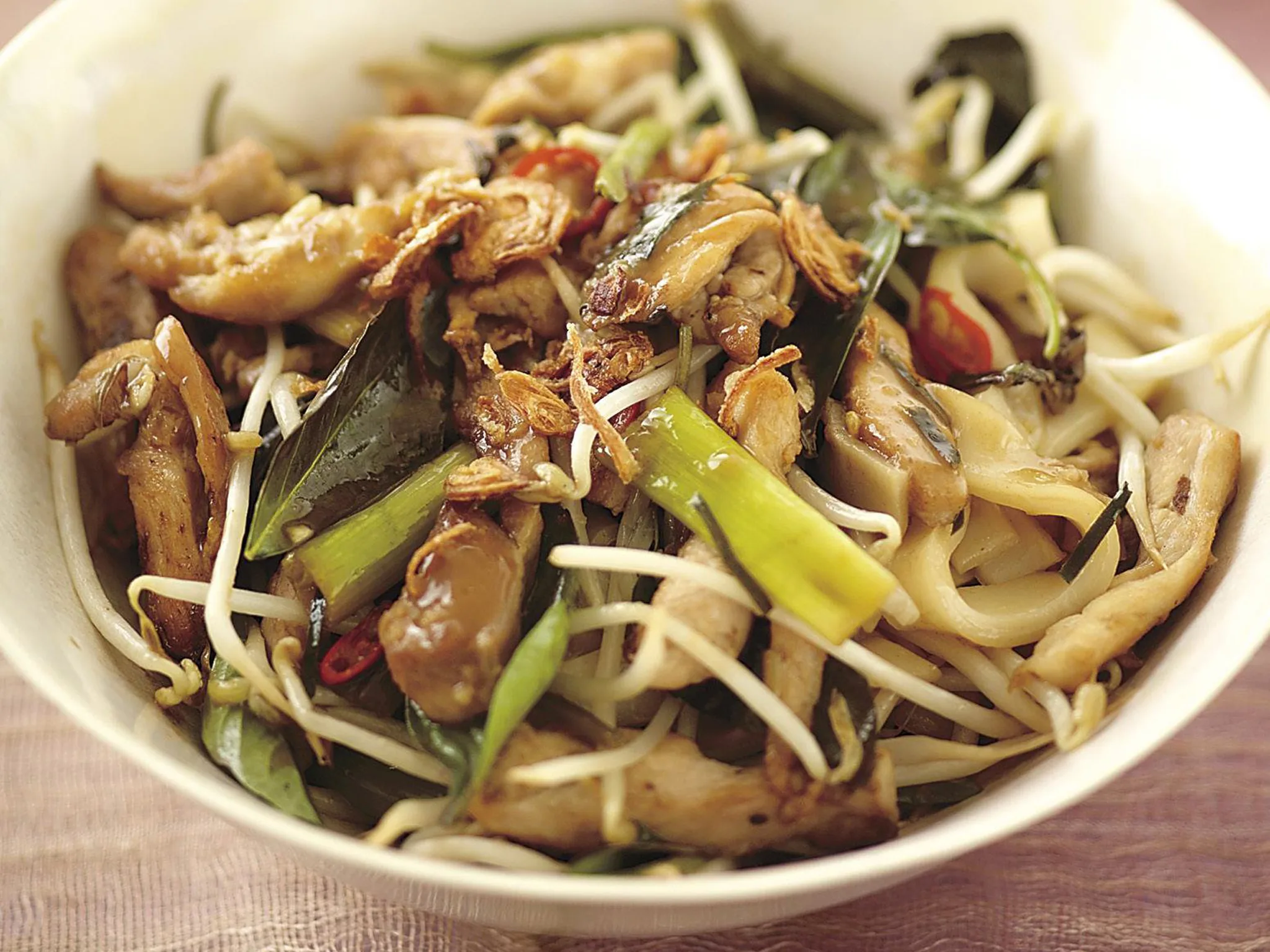 chicken, noodle and kaffir lime stir-fry