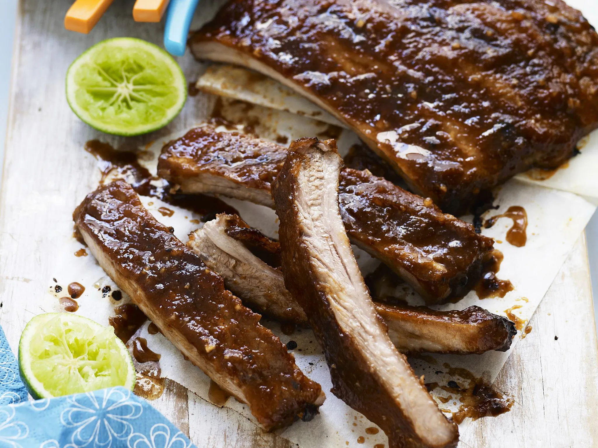 sticky, smoky pork ribs with slaw