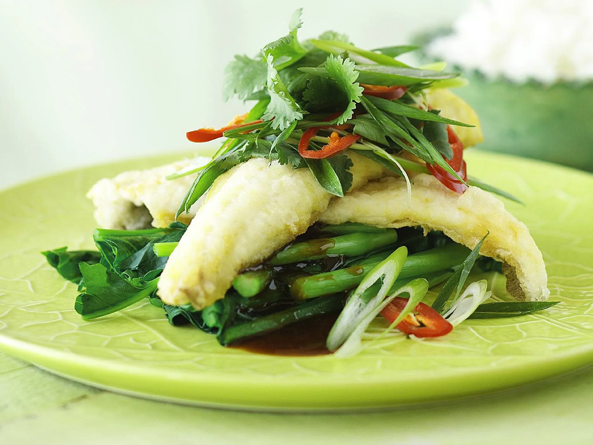 crispy fish with asian greens