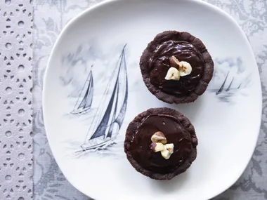 chocolate, quince and hazelnut tartlets