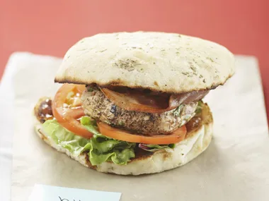 Italian chicken patties on focaccia