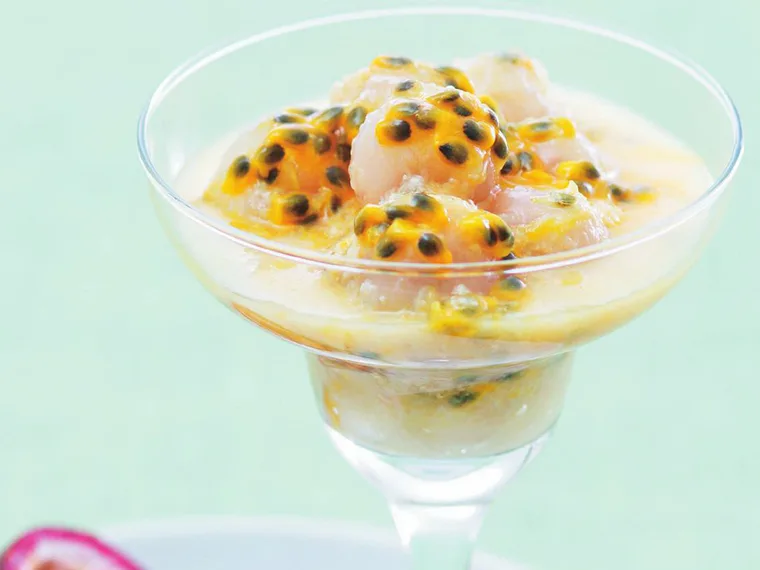 lychees with passionfruit