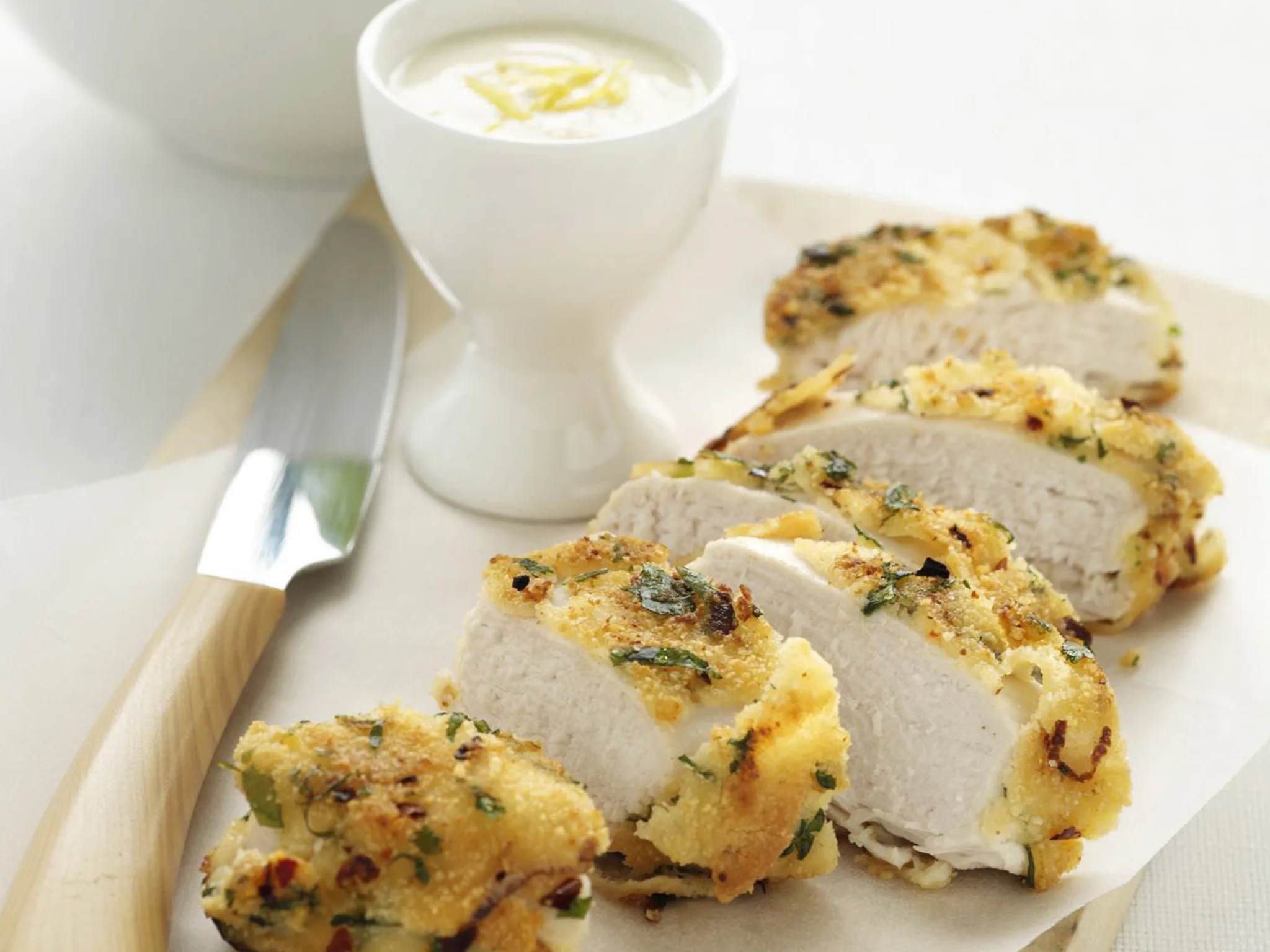 Almond and coriander chicken with lemon mayonnaise