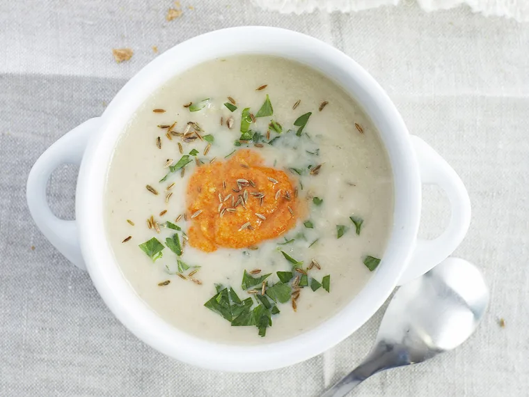 roasted cauliflower and garlic soup with rouille