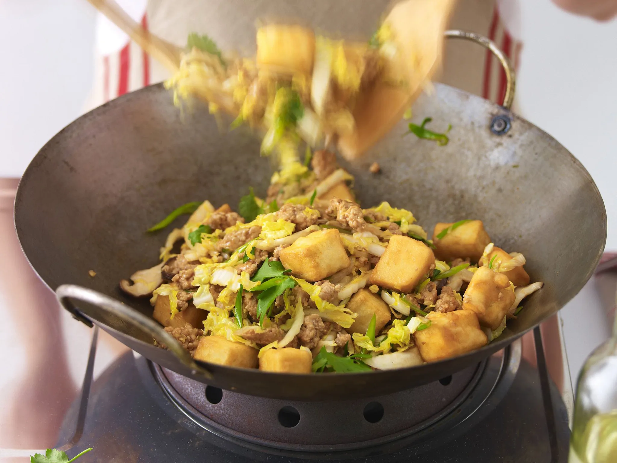FRIED TOFU WITH PORK MINCE AND WOMBOK