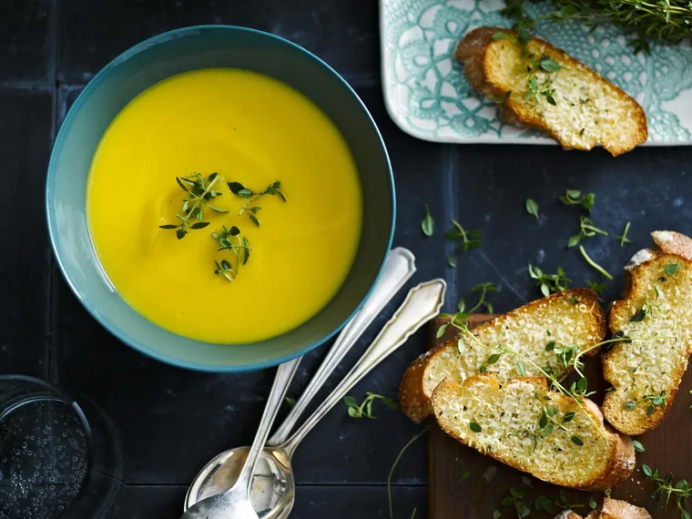 ROAST PUMPKIN SOUP with Cheese Cro&ucirc;tes