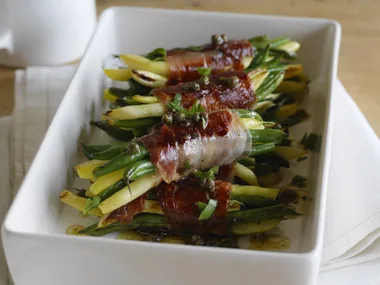prosciutto-wrapped bean bundles