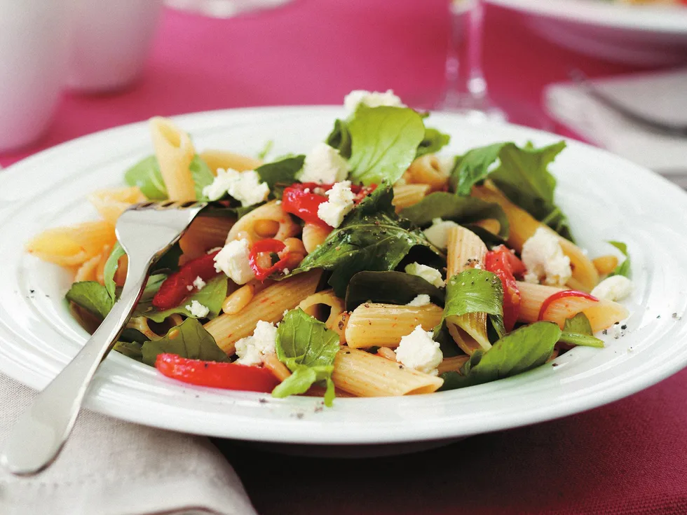 penne with char-grilled capsicum and pine nuts