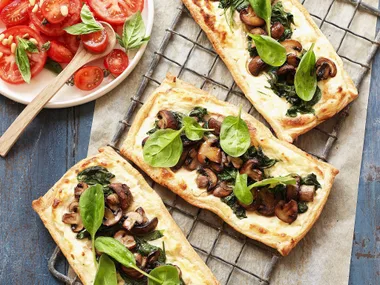 MUSHROOM AND SPINACH TARTS with Tomato Salad