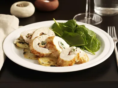 Chicken breast stuffed with smoked salmon and goats cheese