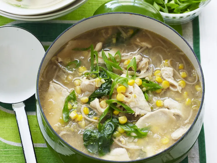 chicken, corn and noodle soup