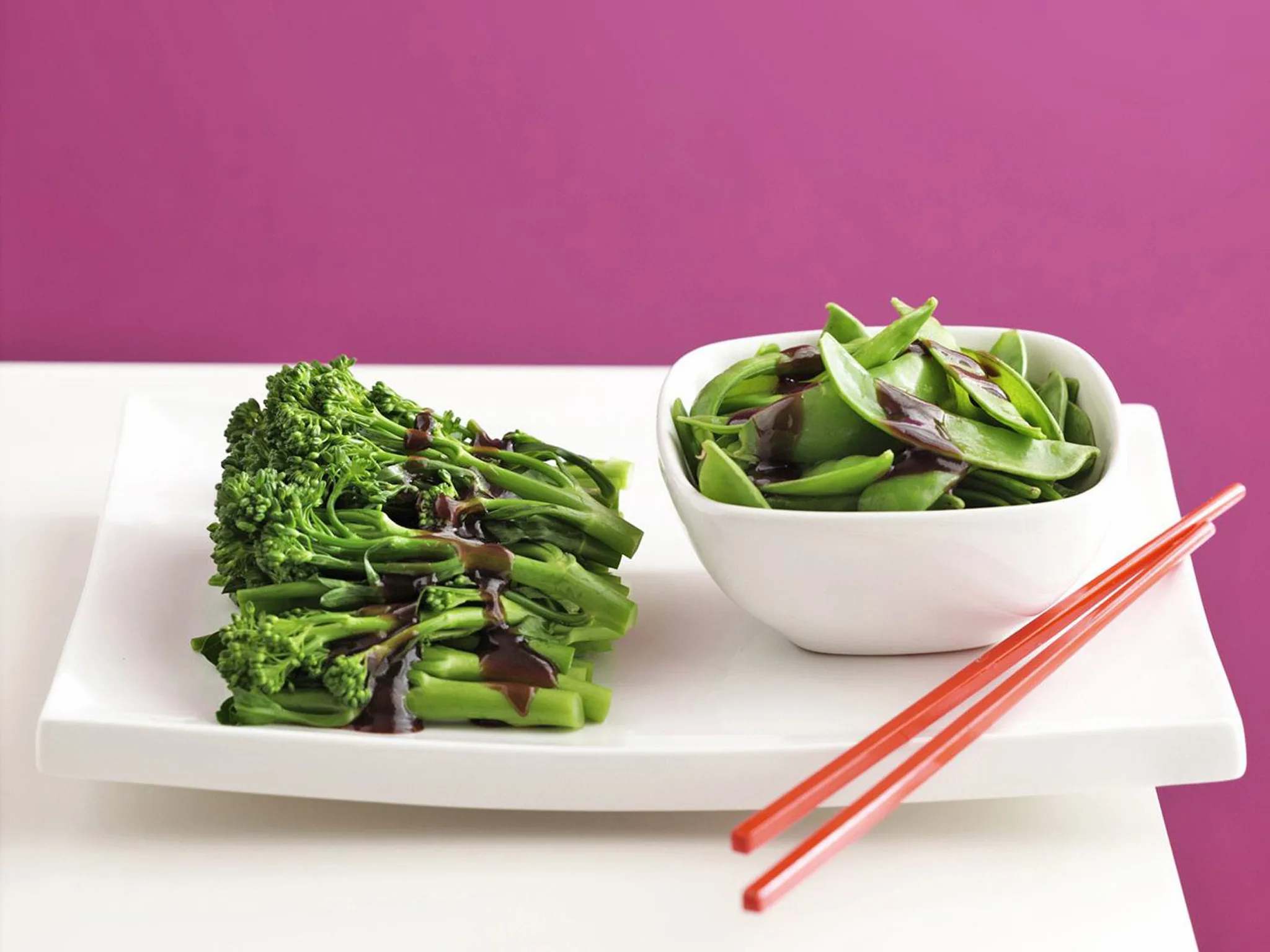 broccolini and snow peas in oyster sauce