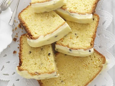 Orange and passionfruit cake with passionfruit icing