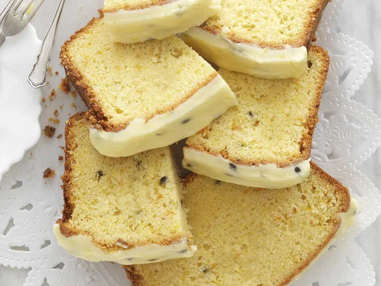 Orange and passionfruit cake with passionfruit icing