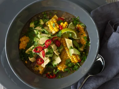 Avocado and sweetcorn soup
