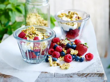 Mixed berries with palm sugar crumbs