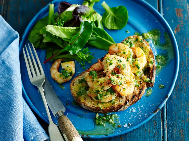 Garlic prawns with sourdough toast