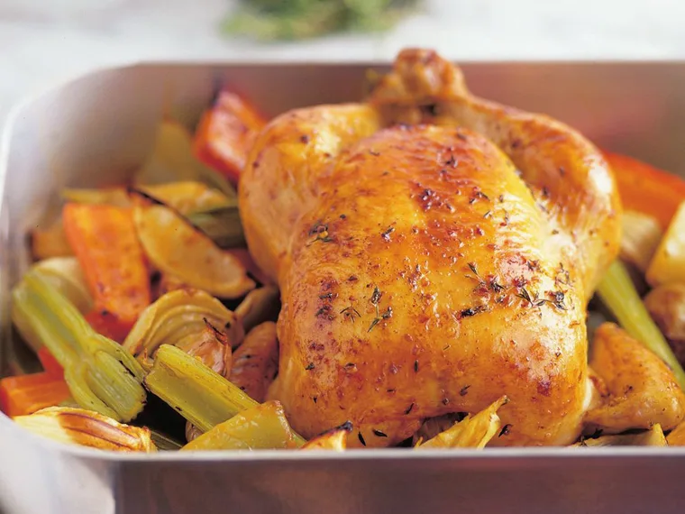 Roast chicken with fennel and garlic