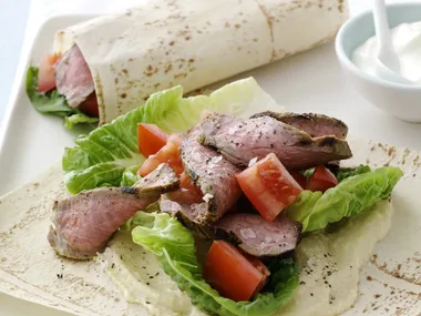 Spiced beef and hummus wraps